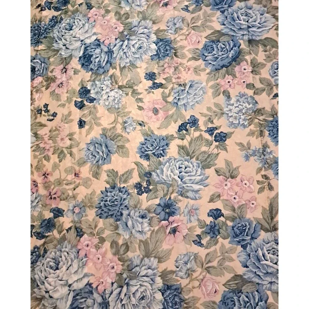 Vintage Roses Shower Curtain Balloon Valance Floral Damask Satiny Cottage